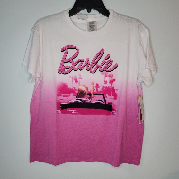 Barbie T-shirt Dip Dye Embroidered Pink White Medium NWT - Picture 2 of 10